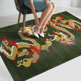 loomBloom Green 3x5 Pictorial Transitional Chinese Art Deco Dragon and Phoenix Hand Tufted Wool Oriental Area Rug